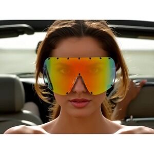 Oversized Shield Sunglasses Rainbow Mirrored Lens Fashion Statement Visor Shades